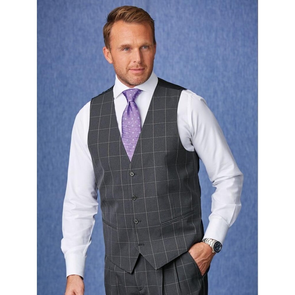 NEW Mens Sz Large Church Office Charcoal Gray Windowpane Suit Vest